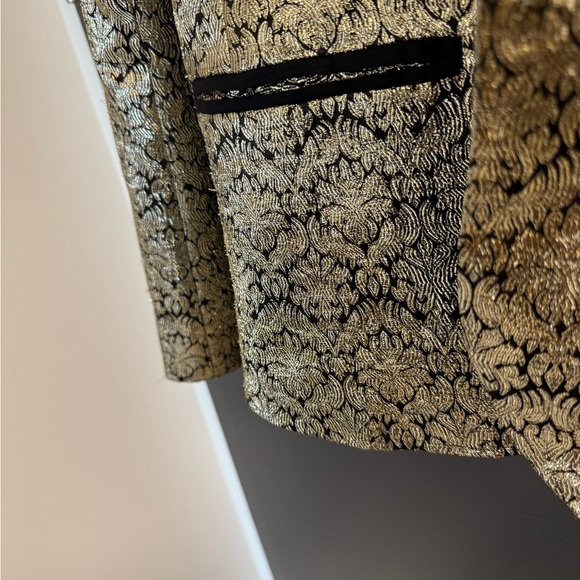 Ark & Co NWT L Gold and Black Blazer jacquard thicker metallic tuxedo cut blazer - Picture 5 of 12